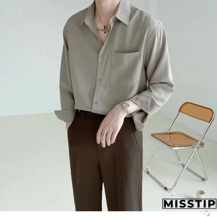 Spring New Senior Long Sleeve Button Down Shirts for Men Korean Fashion Loose Drape Solid Color All-match Men's Shirt Blouse