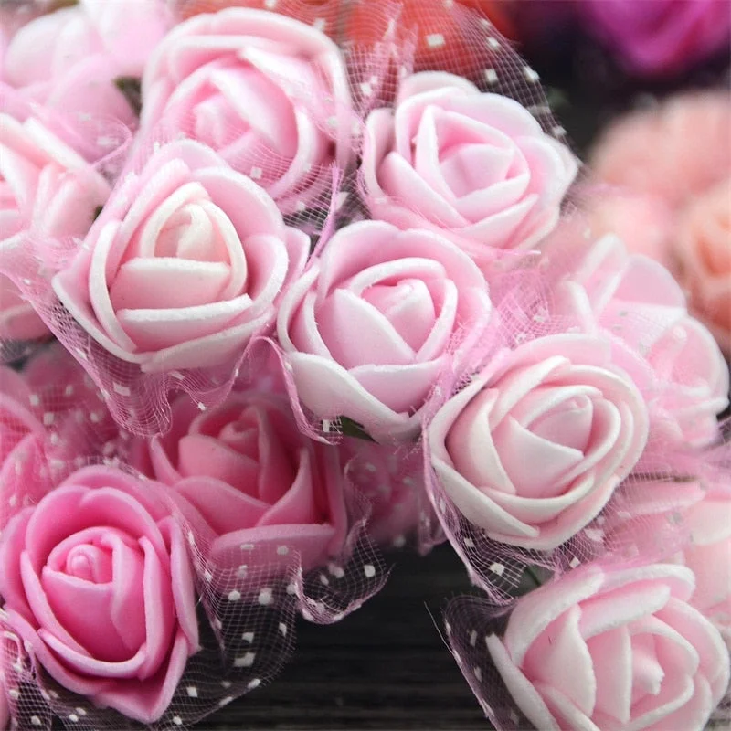 144PCS 2CM Mini Artificial Flower Bubble Rose Bouquet Wedding Home Party Decoration Craft Garland Accessories Fake Flower