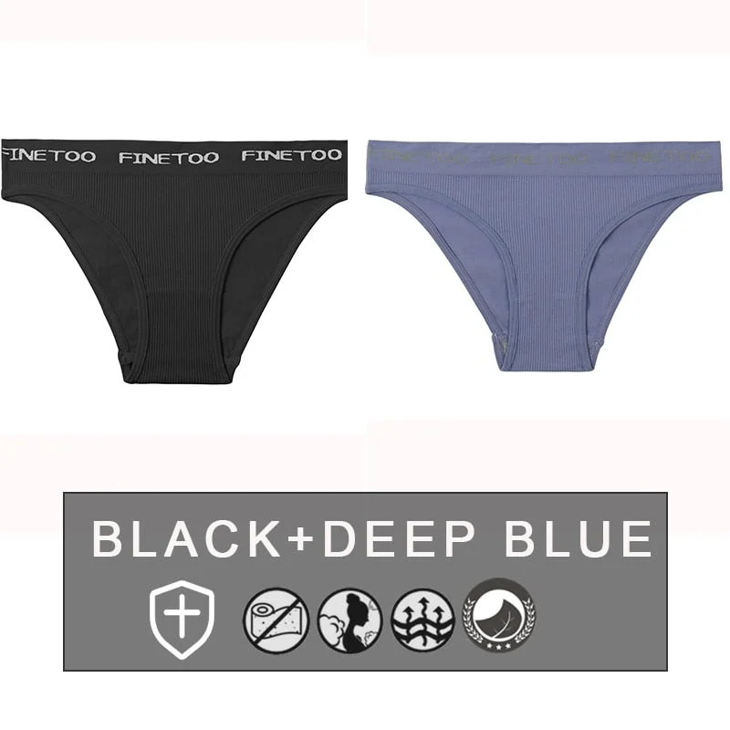 FINETOO 2PCS/Set Women's Seamless Panties Midi-Waist Femme Underpants Briefs Underwear Lingerie Letter Printed 9 Colors Pantys