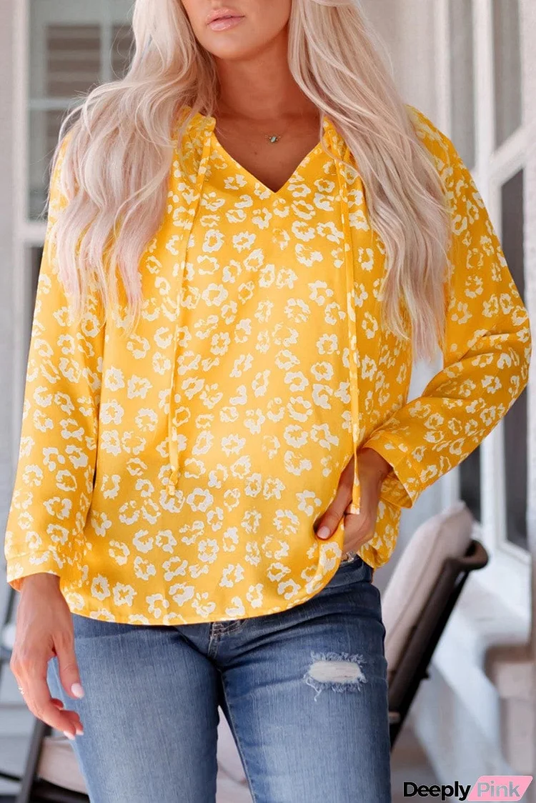 Printed Tie-Neck Long Sleeve Blouse