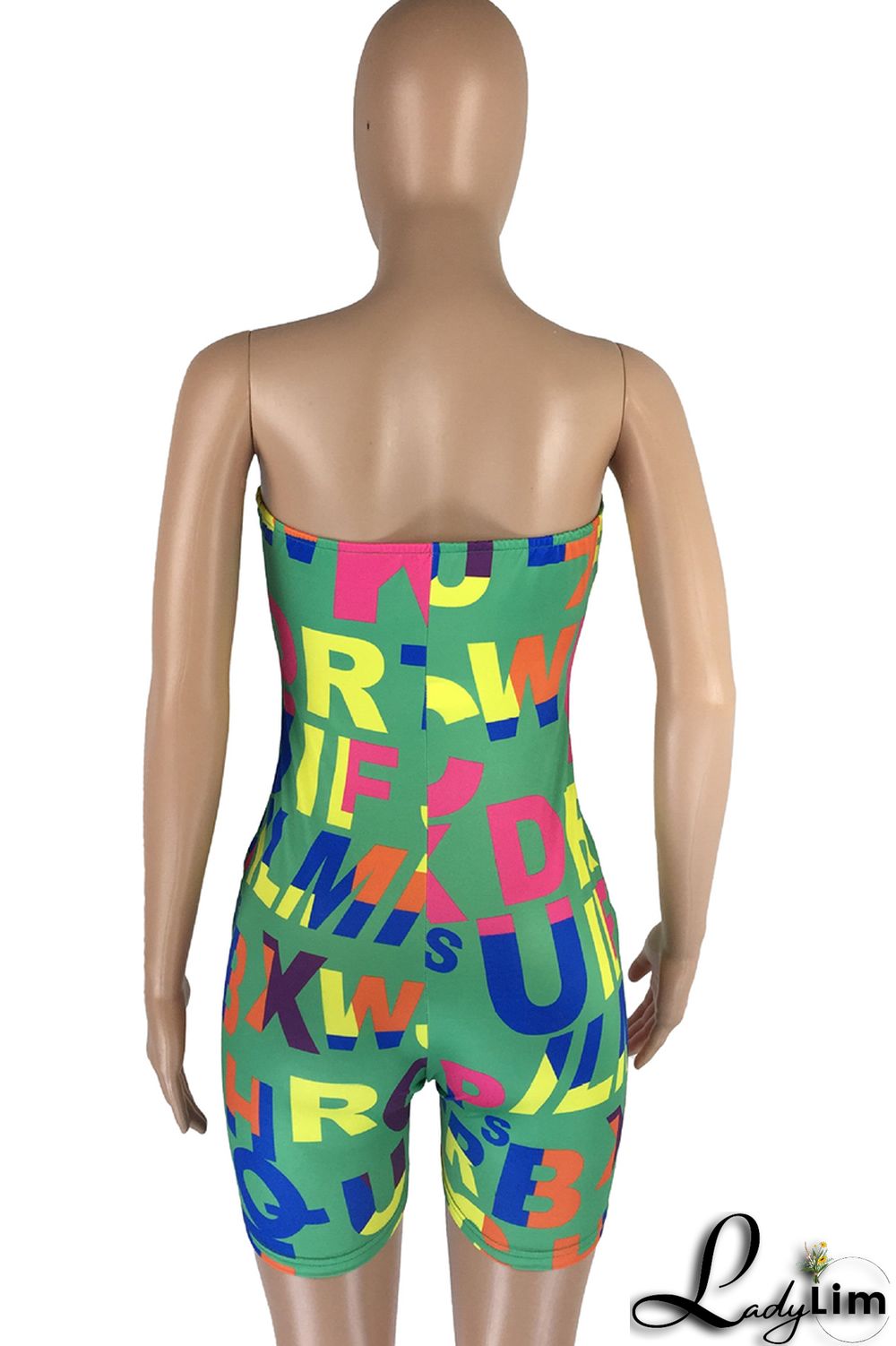 White Fashion Sexy Letter Print Backless Strapless Skinny Romper