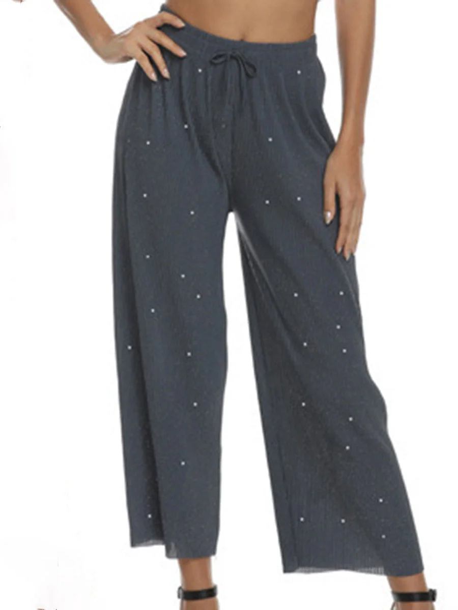 Elastic Waist Shiny Loose Pants