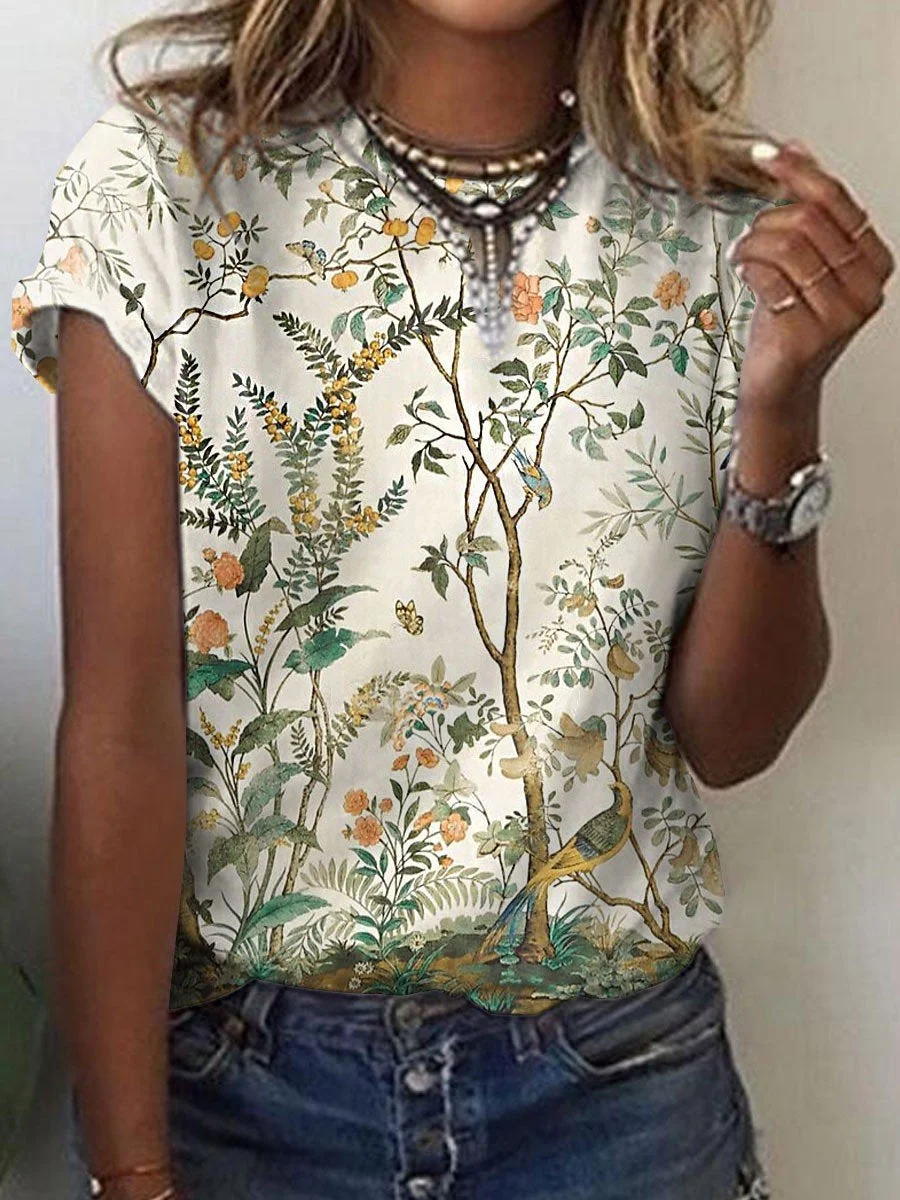 Women's Vintage Floral Print Casual Resort Top