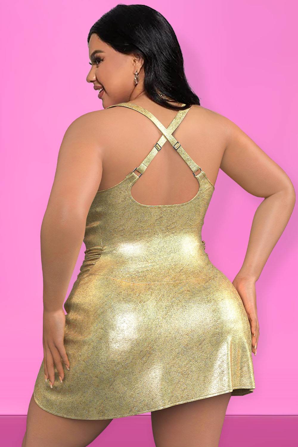 Design Plus Size Vacation One Pieces Swimwear Gold Spring Summer Metallic One Pieces Swimwear [Pre-Order]
