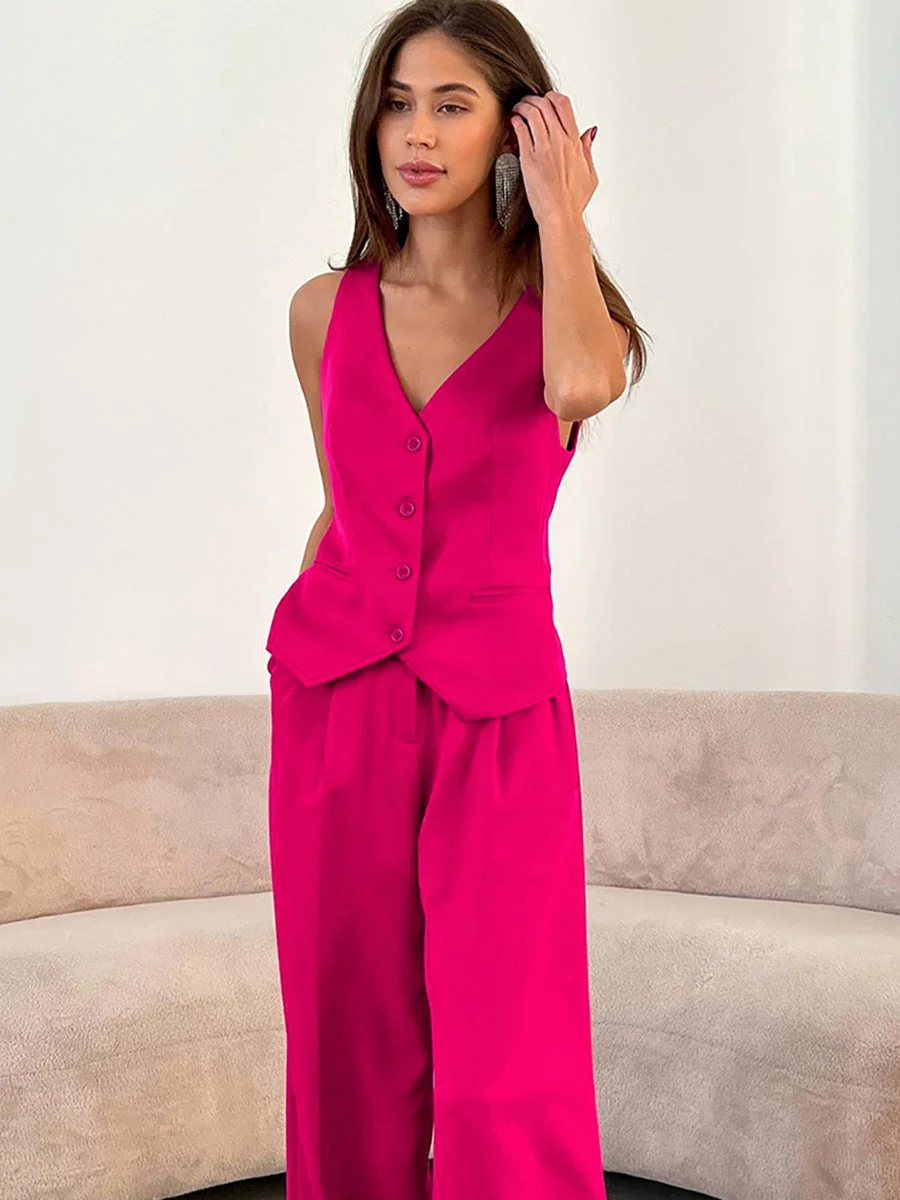 Ladies Loose Sleeveless V-Neck Vest Two-Piece Suit