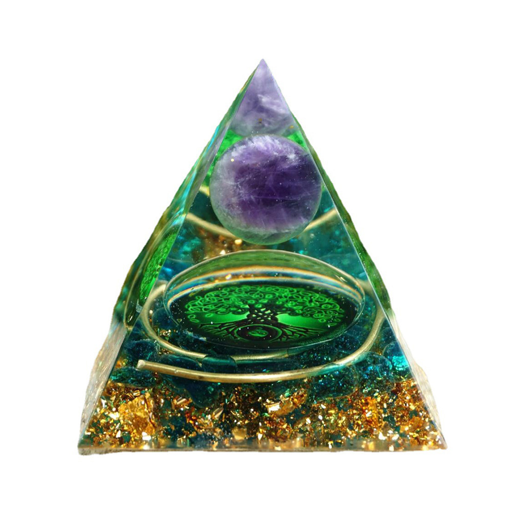 Orgonite Pyramid Amethyst Peridot Healing Crystal Energy Orgone Crafts (D)
