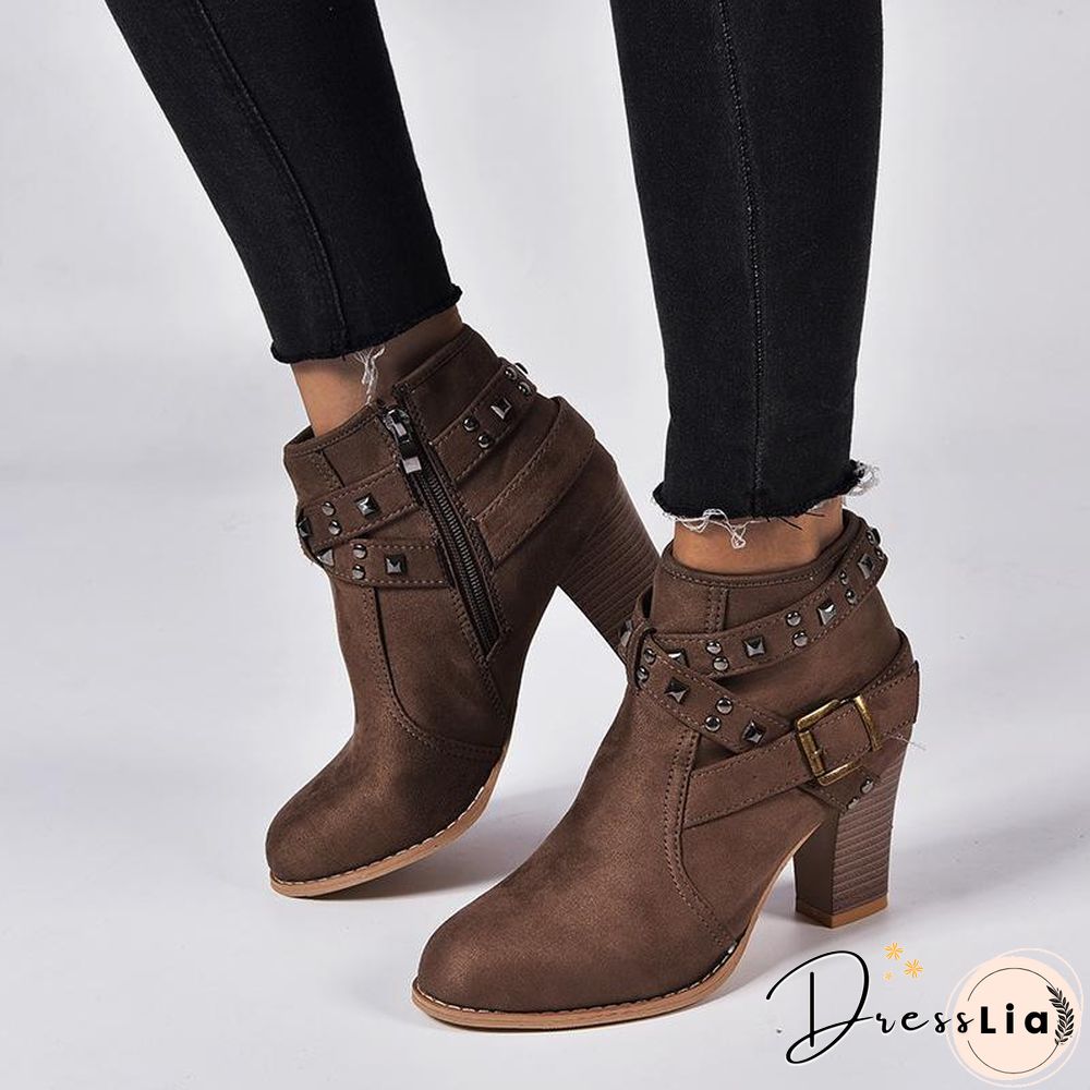 Buckle Decor Women Thick Heel Boot