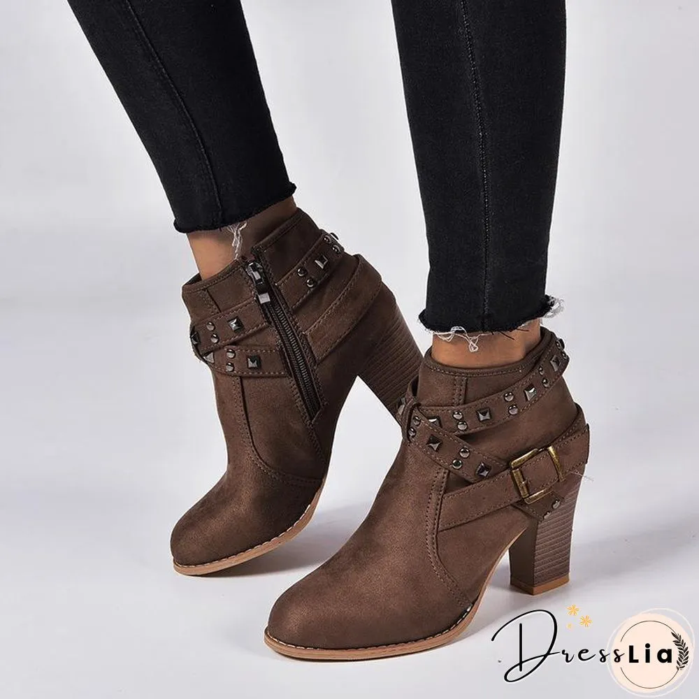 Buckle Decor Women Thick Heel Boot