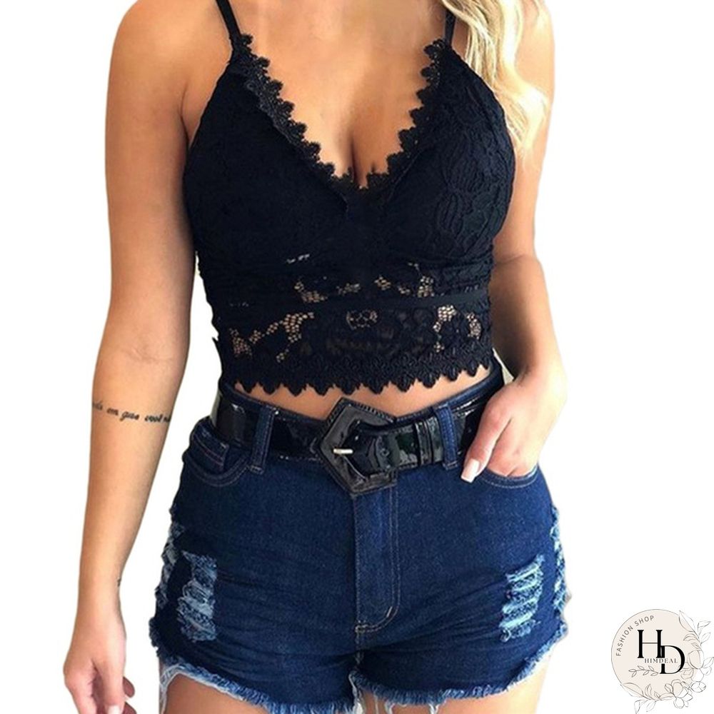 Womens Fashion Lace Floral Bralette Blouses V-Neck Tank Tops Crop Top Spaghetti Strap