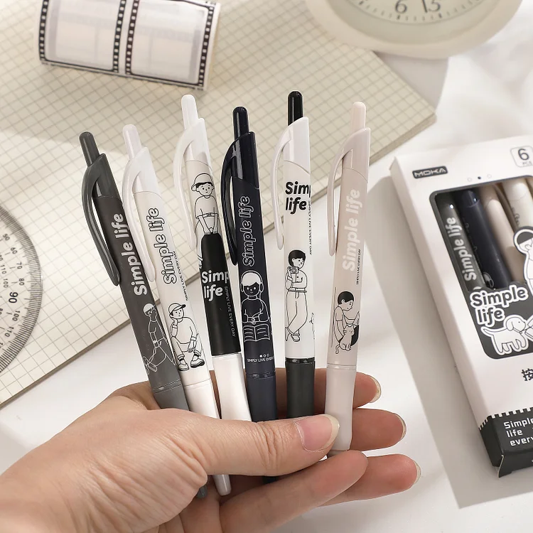 6pcs/set Simple Neutral Pen, Watercolor Pen, Metallic Highlight Pen,  Korean-style Colorful Pen For Journaling