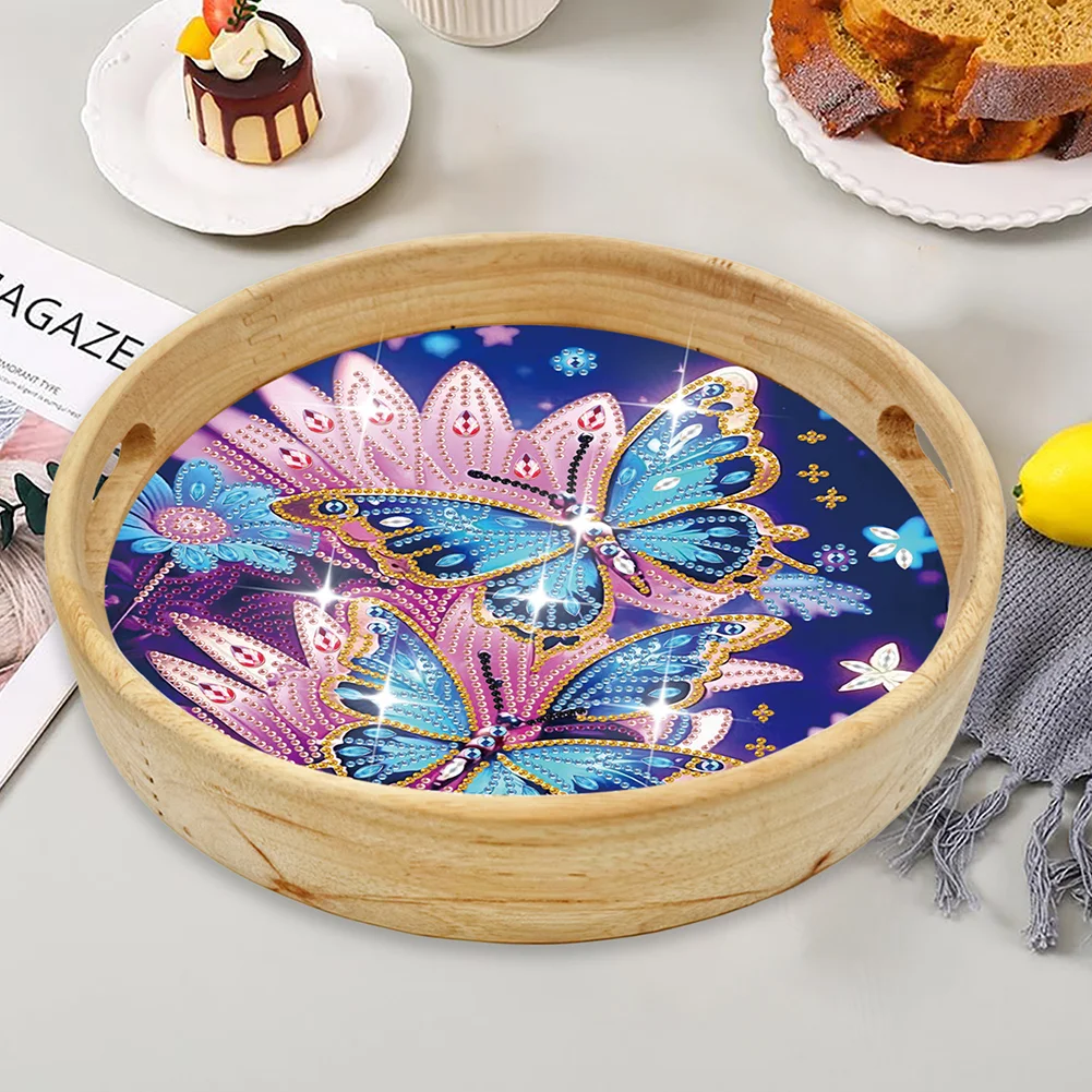 DIY Wooden Butterfly 5D DIY Diamond Painting Serving Tray for Home Table Decor