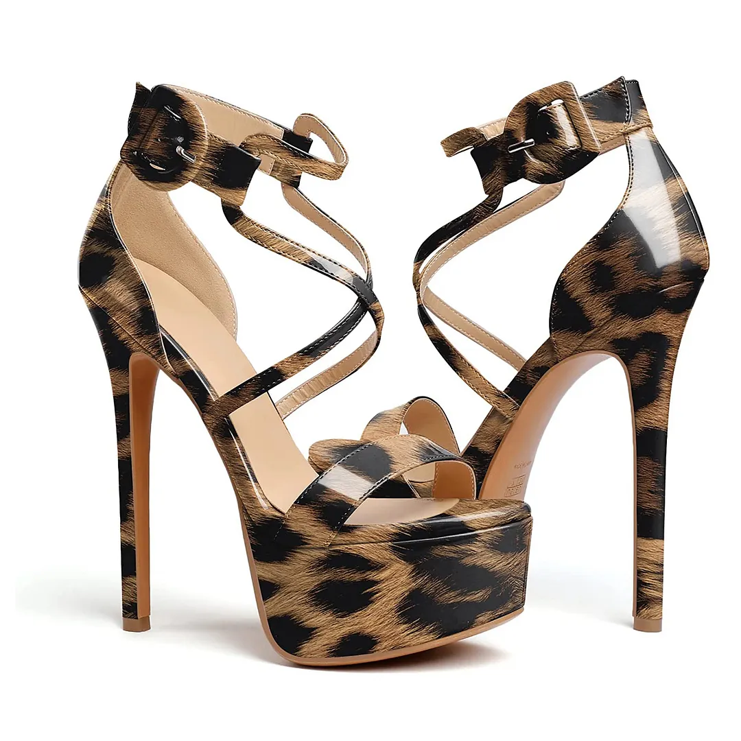 150mm Women's Platform Stiletto Open Toe Ankle Strap Crisscross Sandals-vocosishoes