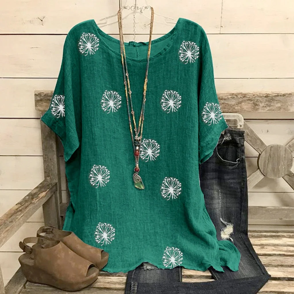 5XL Fashion Floral Blouse Plus Size Loose O-Neck Print Tops Casual Summer Ladies Top Female Women Short Sleeve Blusas Pullover