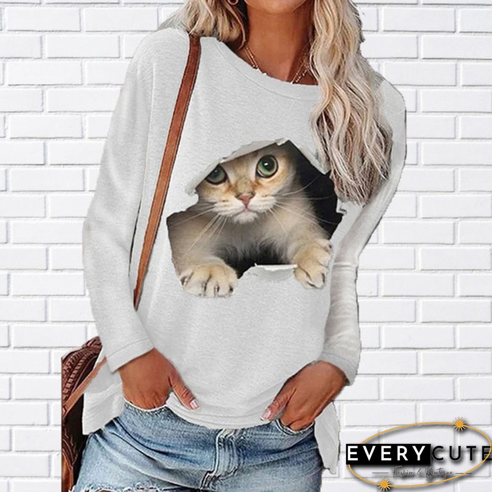 Winter Fashion Women Clothing Feather Printed Casual Sweatshirt Long Sleeve Tops T-shirt Blouse Ladies Round Neck Pullover Sweater Plus Size XS-8XL