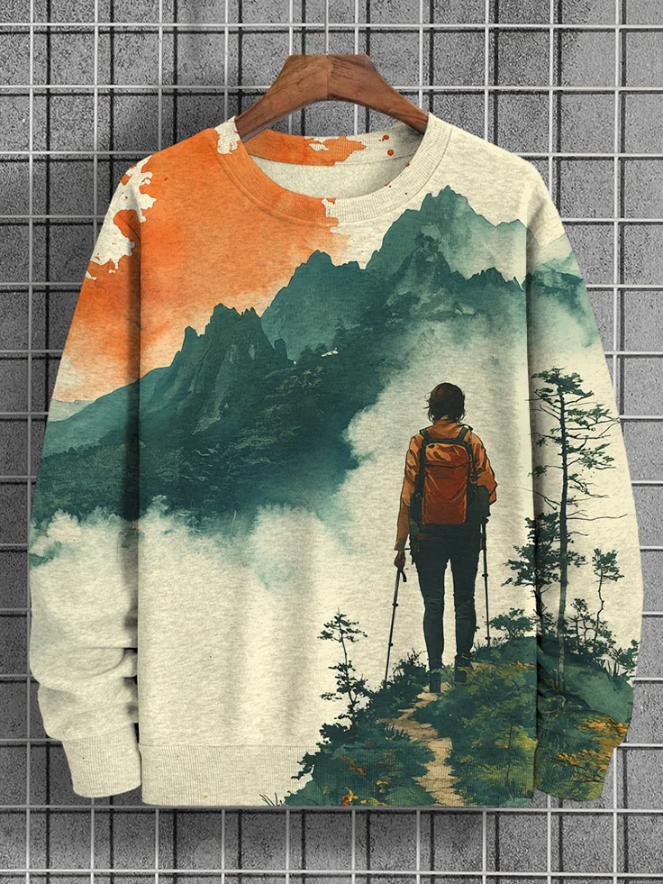 Men's Hiking Scenery Art Print Casual Sweatshirt