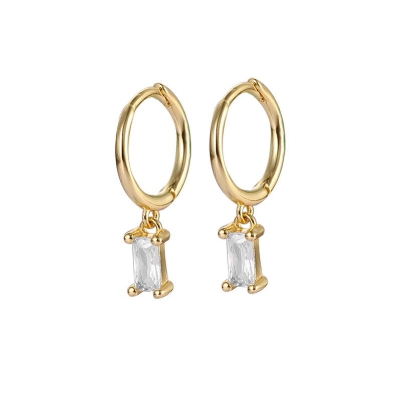 1 Pair White Gold Plated Gold Plated 925 Sterling Silver Zircon Geometric Drop Earrings