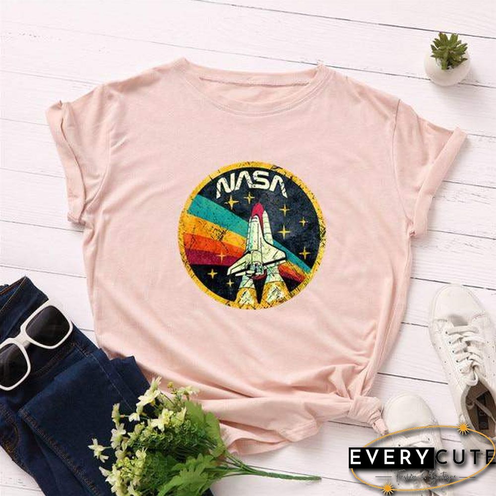 Summer Plus Size Shirt S-5XL New ROCKET Print TShirt Women 100%Cotton O Neck Short Sleeve Tees Casual Tops Woman TShirts