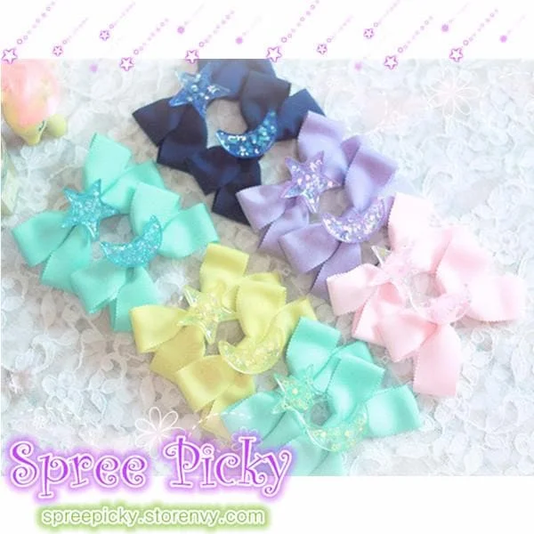 Pastel Cute Jelly Glitter Moon/Star/Heart/Sakura Bows Hair Clip SP130250