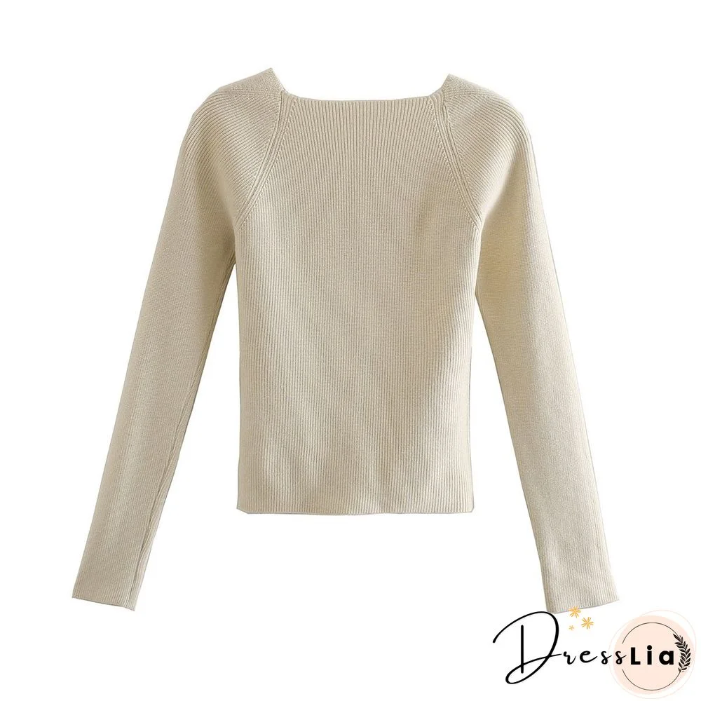 New Women Knitting Sweaters Top Long-arm Heart-neck Casual Fashion Mrs Slim-fit Tight Knitted Sweater Sweater Tops