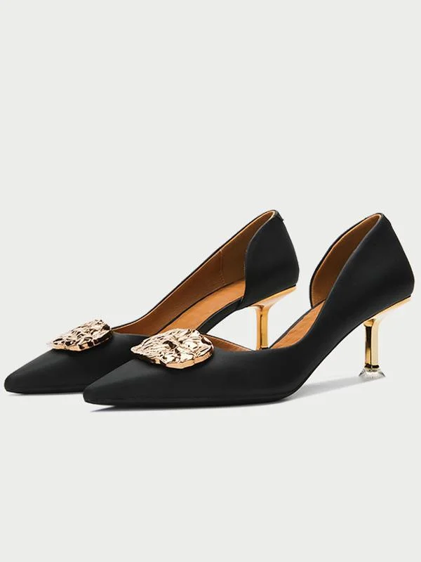 Elegant stiletto pointed toe shallow side hollow single shoes