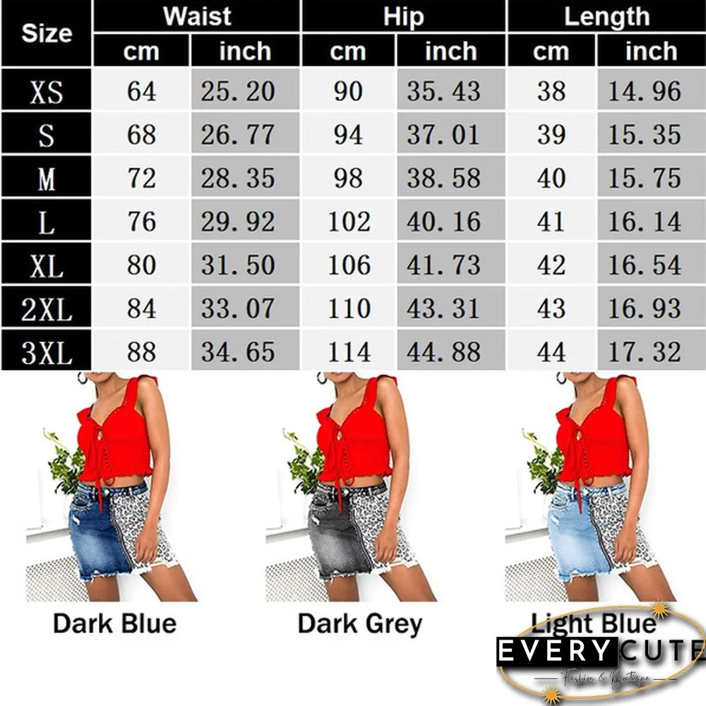 New Women Leopard Denim Skirts Short Skirt Fashion High Waist Zipper Mini Hip Jean Skirt Casual Summer Ripped Denim Short Skirt