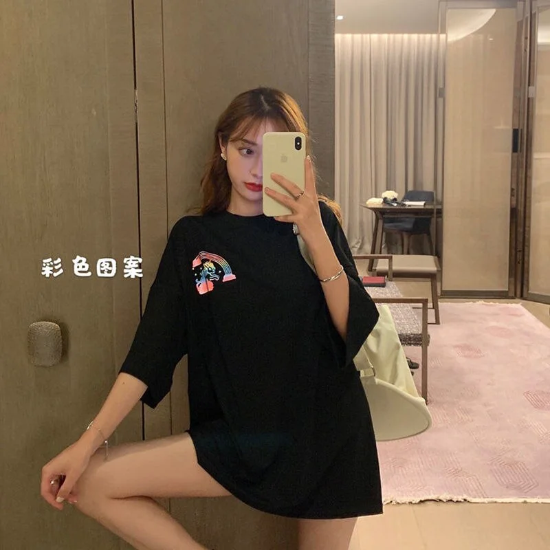 Unisex Harajuku Clothing Loose Cute Reflective Pattern T-Shirt Women Couples Tops Streetwear Cool Harajuku High Street T Shirts