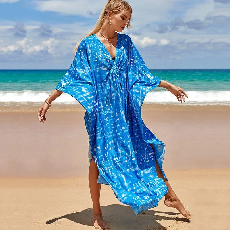 Uveng Uveng Robe Beach Coat Beach Vacation Sunscreen Long Dress Bikini Blouse Swimsuit Over A Woman