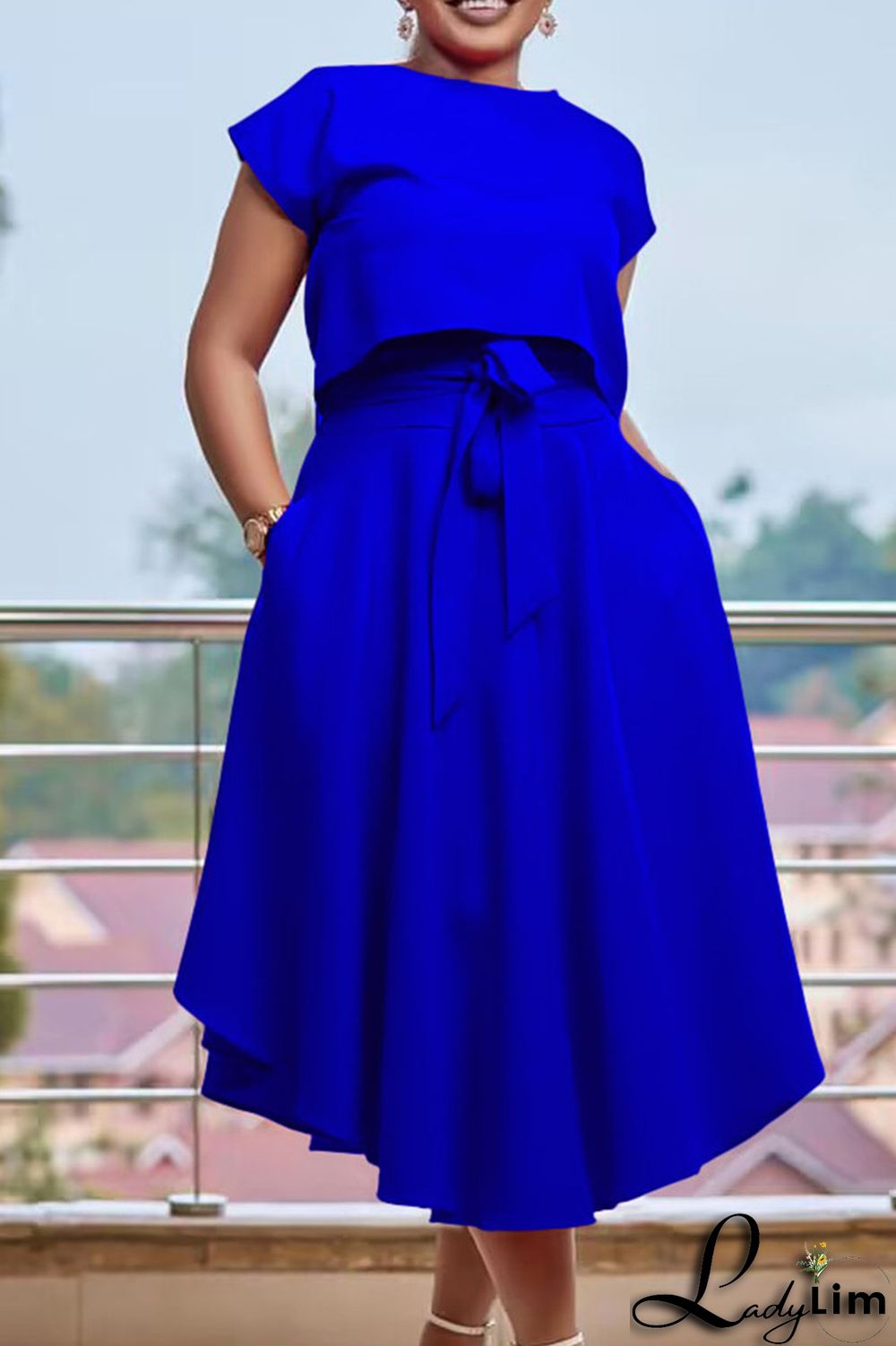 Red Casual Solid Bandage Patchwork O Neck Short Sleeve Two Pieces