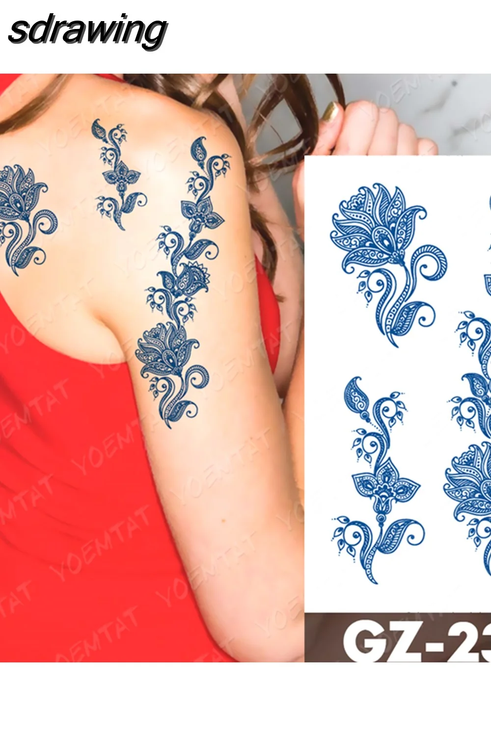 sdrawing Ink Tattoos Body Art Lasting Waterproof Temporary Tattoo Sticker Rose Flower Pearl Tatoo Arm Fake Butterfly Peony Tatto