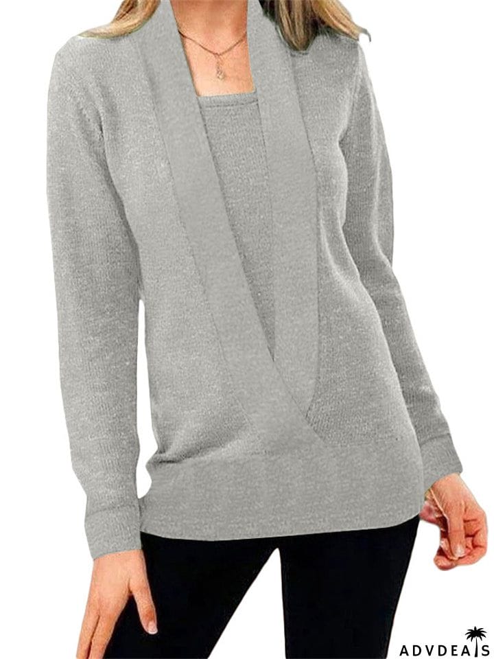 Fashion V Neck Long Sleeve Soft Home Sweater Tops for Women