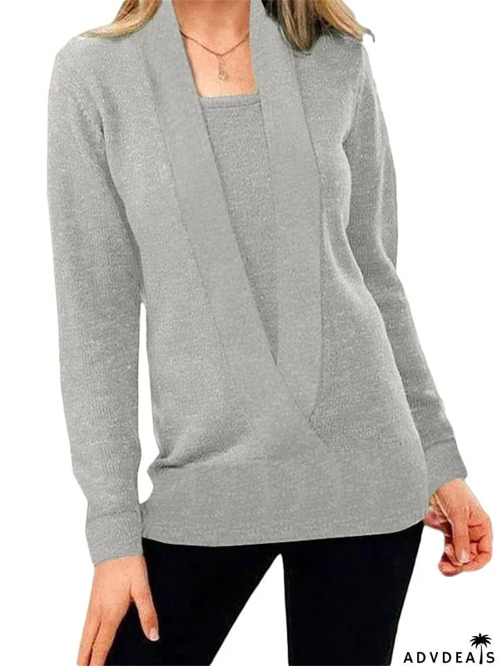 Fashion V Neck Long Sleeve Soft Home Sweater Tops for Women