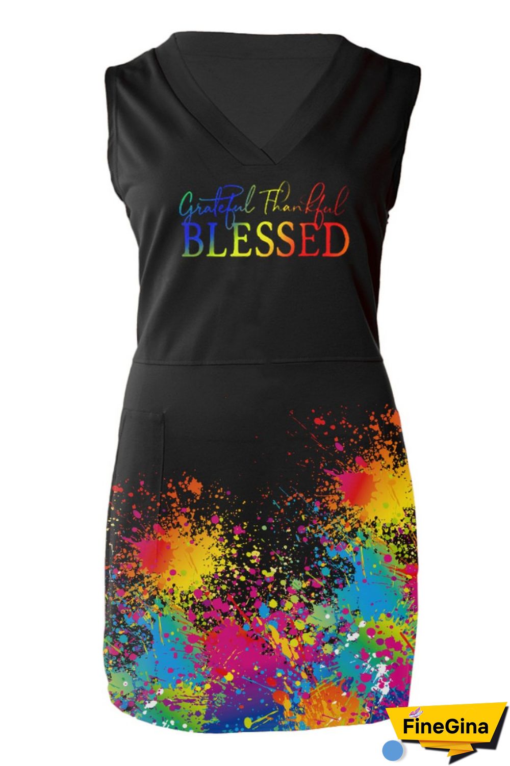 Black Casual Print Basic V Neck Sleeveless Dress Dresses