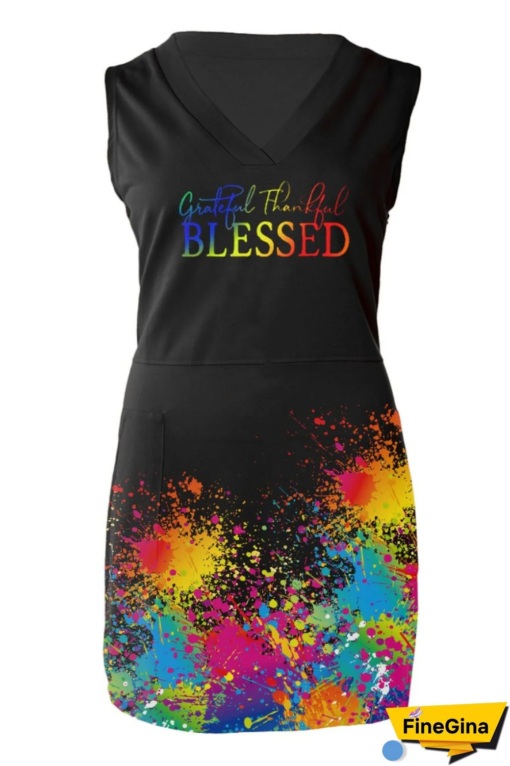 Black Casual Print Basic V Neck Sleeveless Dress Dresses