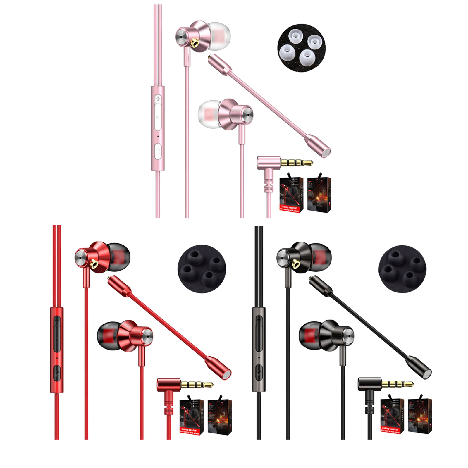 

Earbuds with Dual Microphone 3.5mm Wired In-Ear Headphone Gaming Headset, Red double wheat and color box packaging, 501 Original