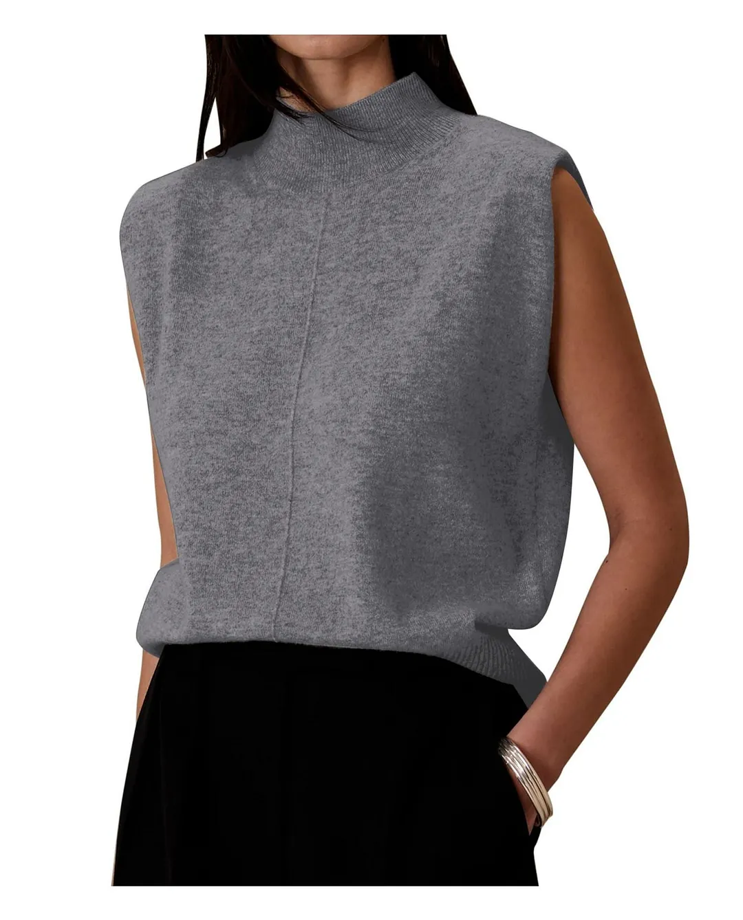 Brownm Pure Color Half Collar Sleeveless Fashion Sweaters