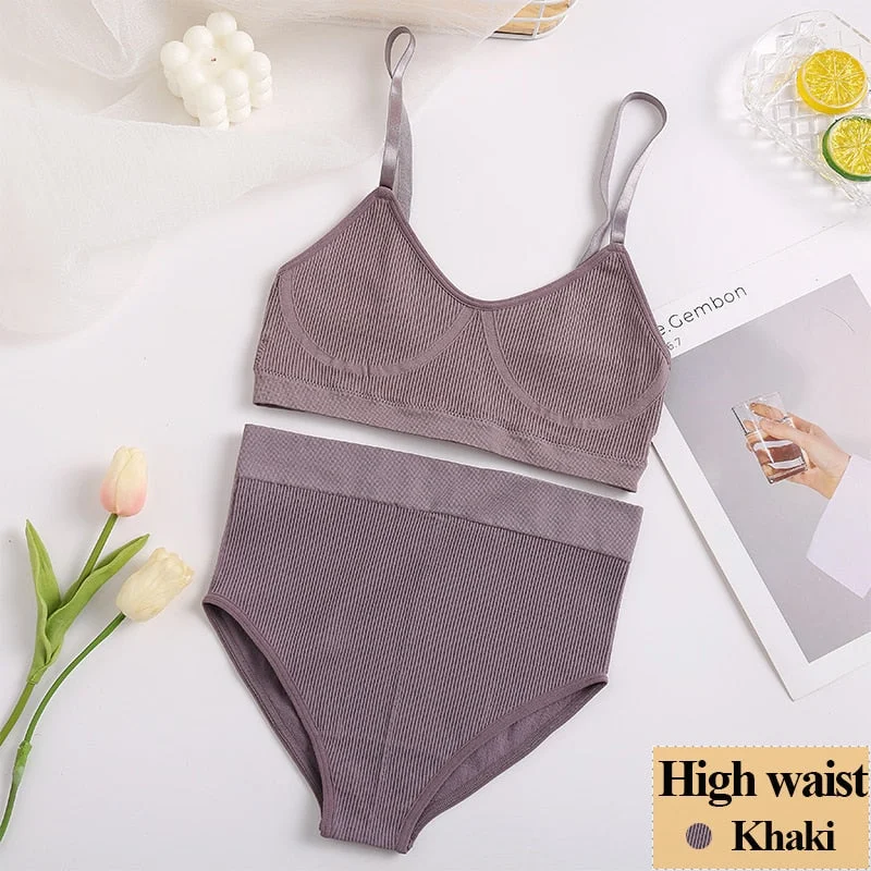 New Women Bra Panties Set Sexy Push Up Bralette Female Fitness Seamless Underwear Sports Lingerie Brassiere Girls Tank Crop Top