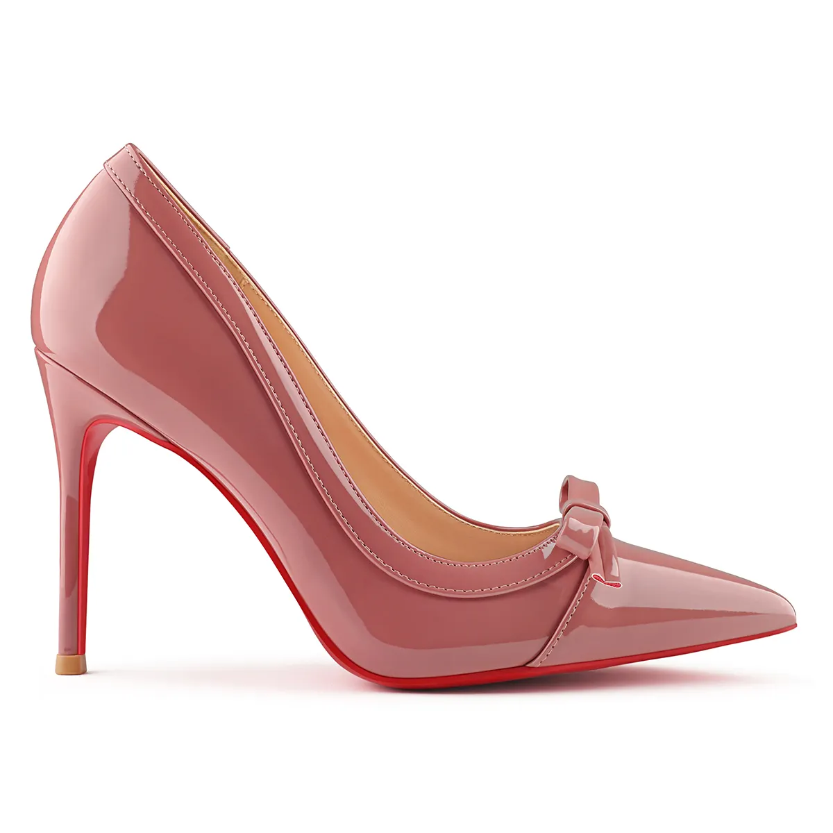 100mm Women's Red Bottom Bow High Heels Stiletto Sexy Pointed Toe Party Daily Patent Pumps-MERUMOTE