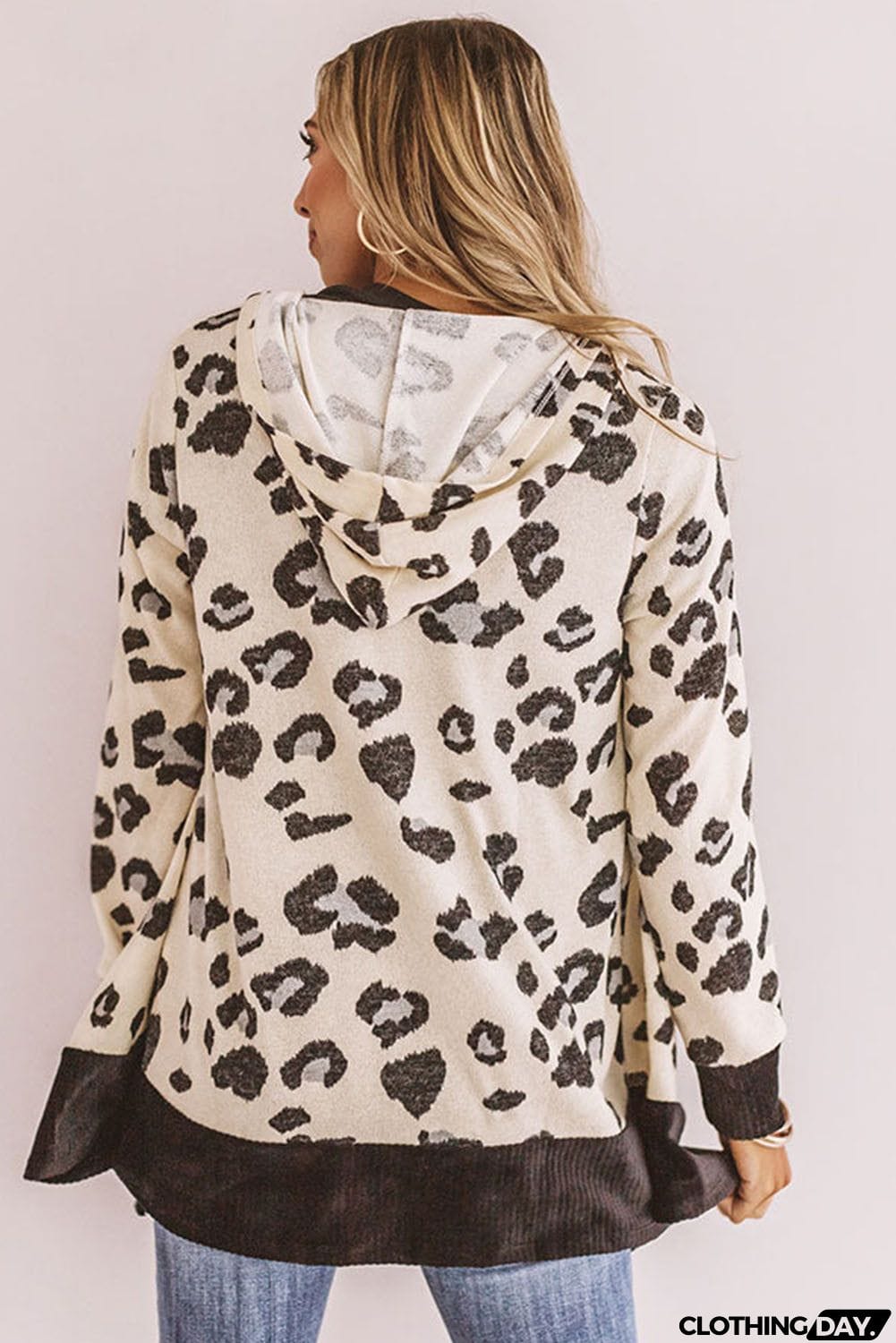 Print Hooded Open Front Cardigan