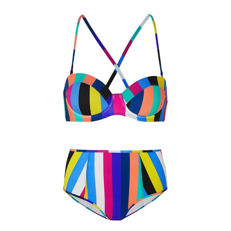 Sale Women Two Piece Bikini Set Push-Up Padded Swimwear Rainbow Striped Bikini Swimsuit Sexy Bathing Suit Biquini maillot de D30 - BlackFridayBuys