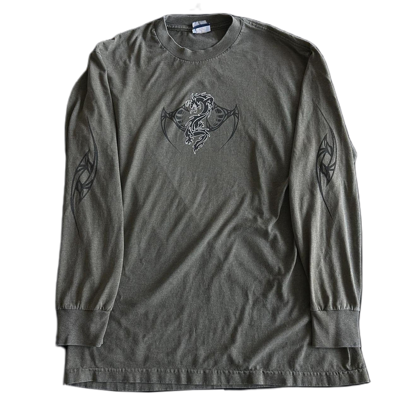 Aonga Punk Style Dark Academia Dragon Print Pullovers Tops Women Men Grunge Baggy T-shirts Vintage Mall Goth Y2K Cyber Loose Fit Tees aonga