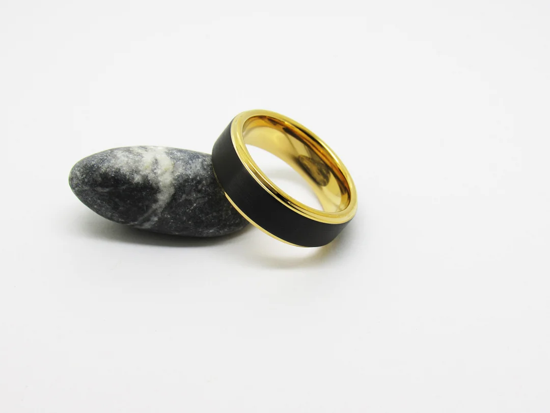 6MM 8MM Tungsten Couple Rings Gold Sand Surface Electric Black Steps Remaining Electric Wedding