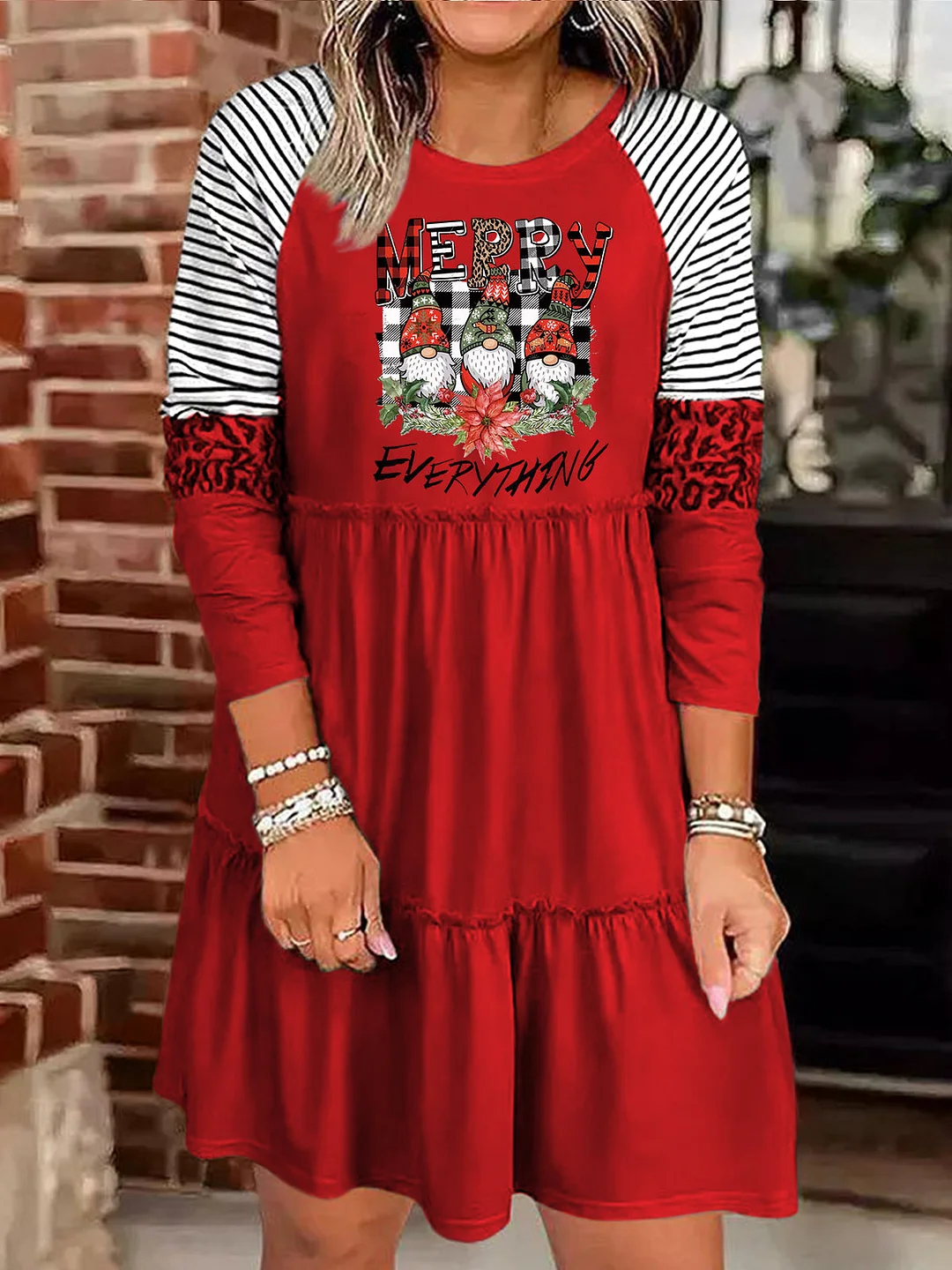 Merry Christmas  Print Long Sleeve Dress