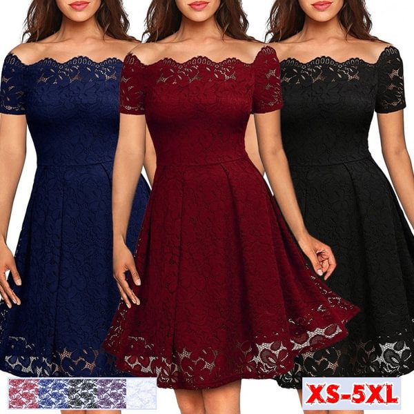 New Fashion Women Strapless Short Sleeve Floral Lace Dress Party Dress Layered Cutout Back Evening Cocktail Dresses Mini Dress Ladies Wedding Dresses Plus Size - Life is Beautiful for You - SheChoic