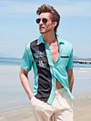 Casual Hawaiian Coconut Guitar Stitching Men's Large Shirt