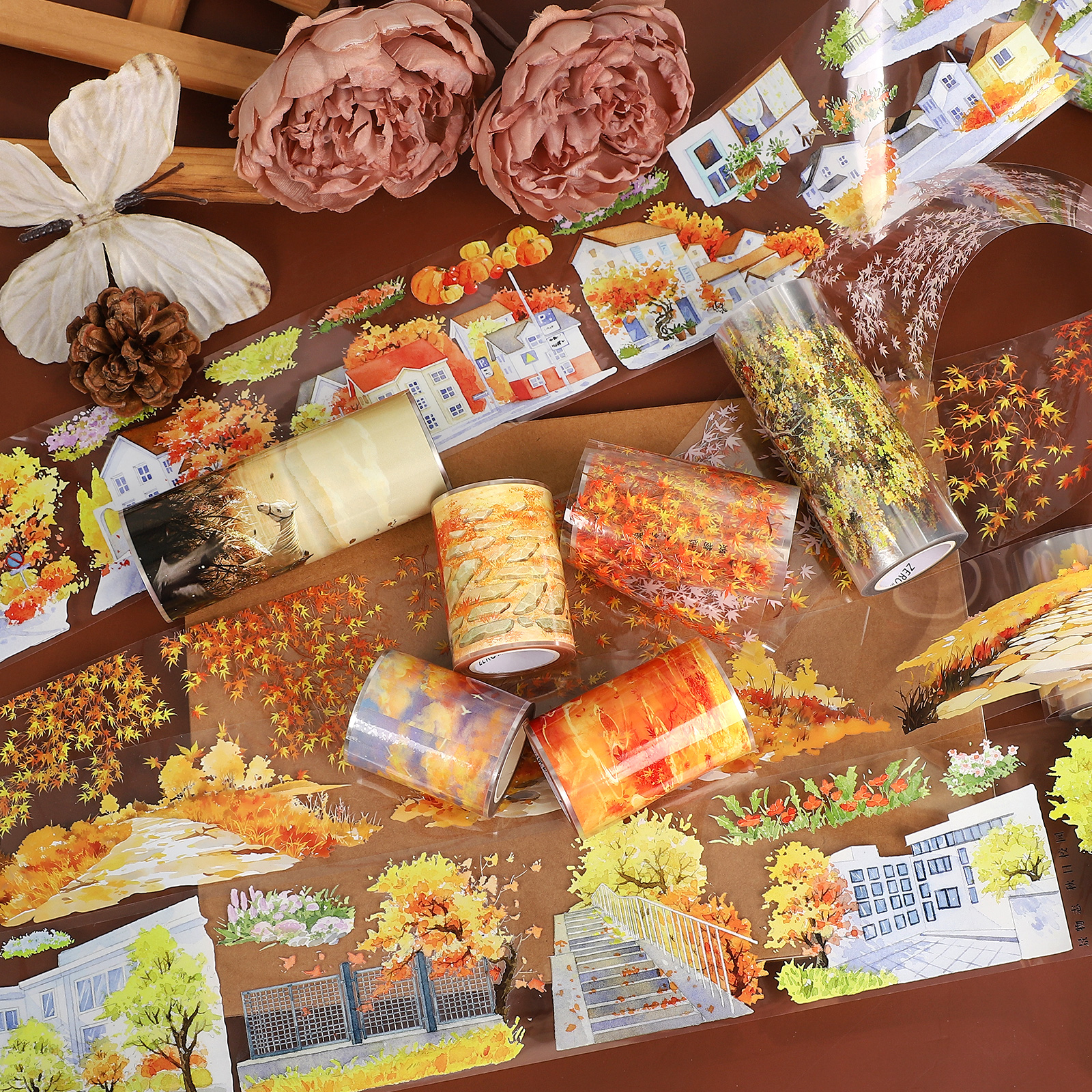 PET 테이프 - 빈티지 가을 단풍 구름 일몰 풍경