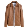 Men's Simple Casual Solid Color Non-Iron Windproof Leather Jacket