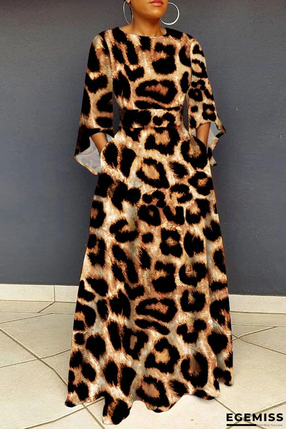 Leopard Print Casual Print Printing O Neck Printed Dress Dresses | EGEMISS