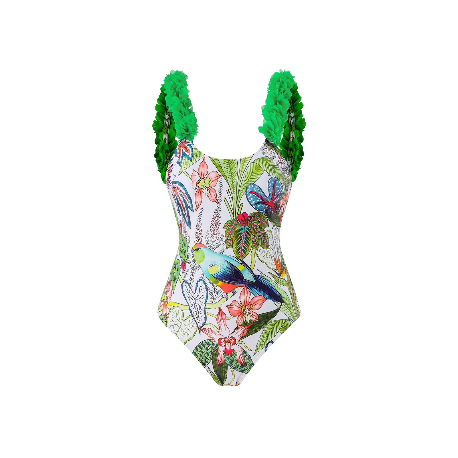 Rotimia Casual Retro Green Floral Print One-piece Swimsuit