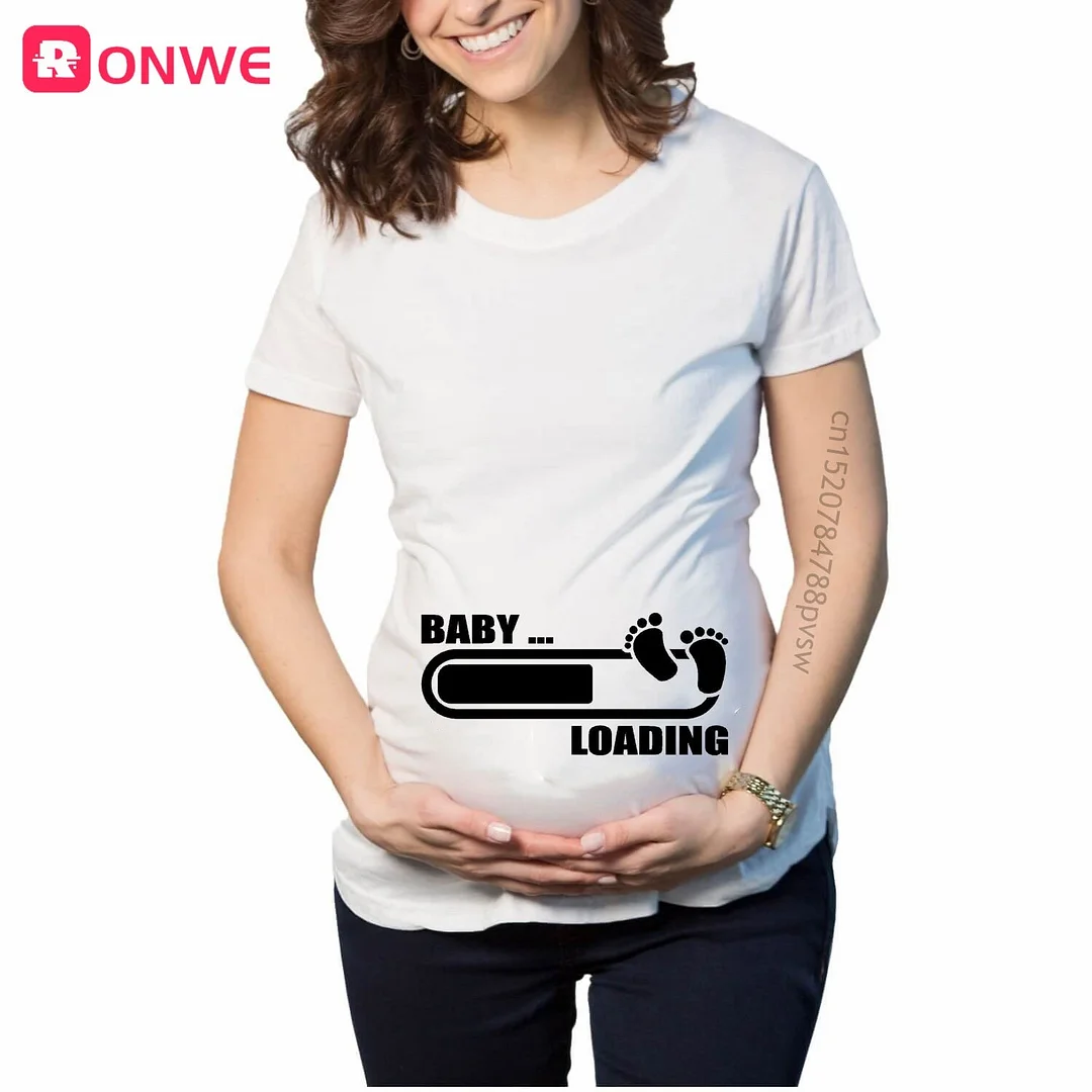 Baby Girl Loading Women Pregnant Printed T Shirt Mom Maternity Short Sleeve Pregnancy Announcement Tops Tee Funny Clothes