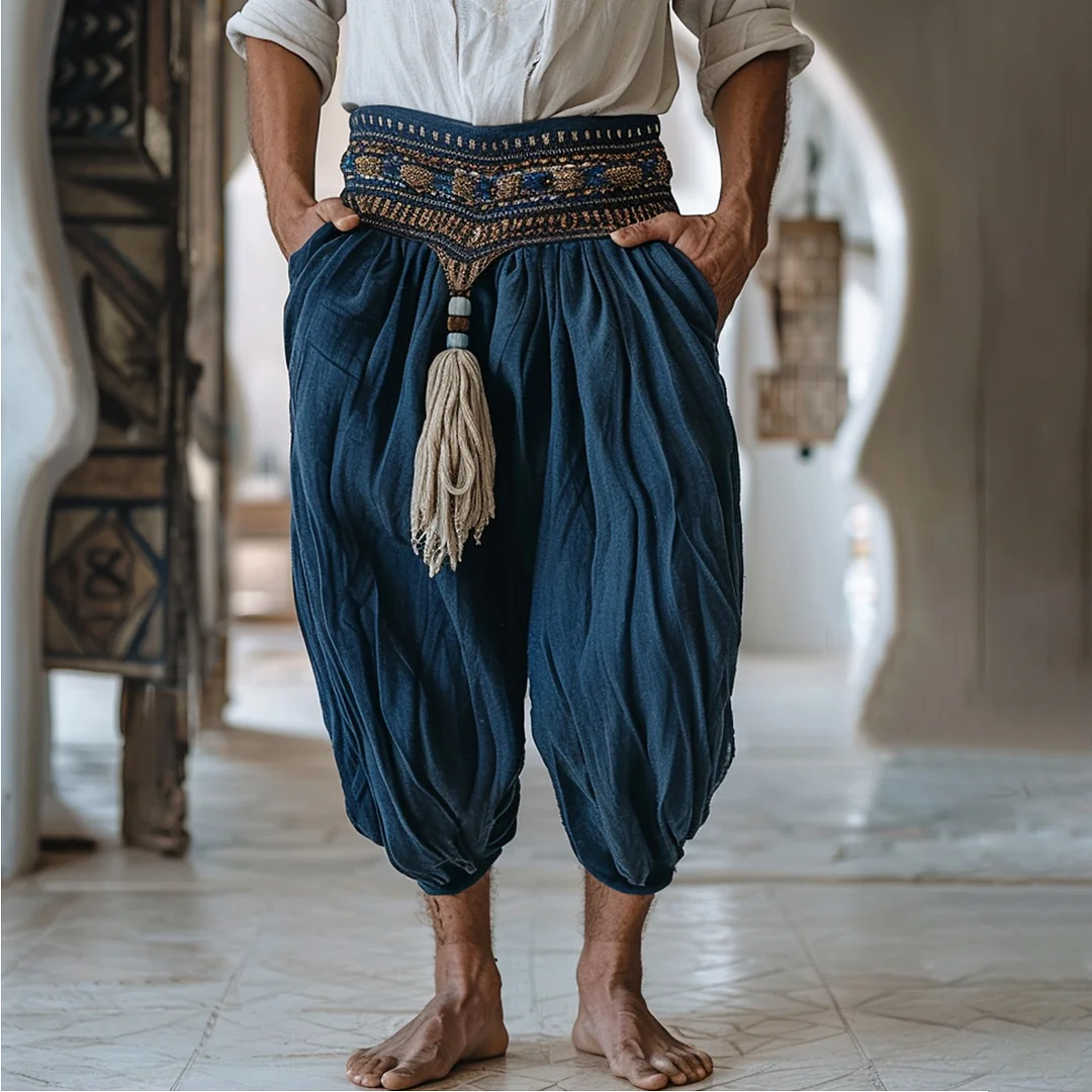 Men's Bohemian 3/4 Linen Harem Pants-inspireuse